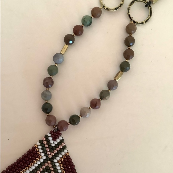 Imperial jasper necklace with handmade beaded fringed pendant - Picture 3 of 3